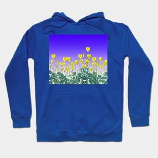 YELLOW CYCLAMENS,GREEN LEAVES UNDER BLUE SKY Floral Hoodie